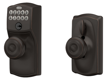 Schlage Customizable Keying Camelot-Georgian Aged Bronze Keypad Electronic Knob Lock