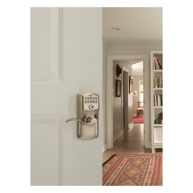 Schlage Customizable Keying Camelot-Accent Satin Nickel Keypad Electronic Handle Lock