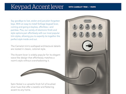 Schlage Camelot Satin Nickel Keypad Electronic Handle Lock