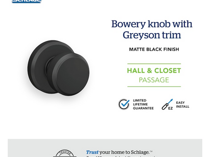 Schlage Arrive Remsen Matte Black Electronic Deadbolt and Bowery-Greyson Door Knob Bundle