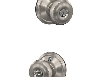 Schlage Arrive Camelot Satin Nickel Electronic Deadbolt and Georgian Keyed Entry Door Knob Bundle