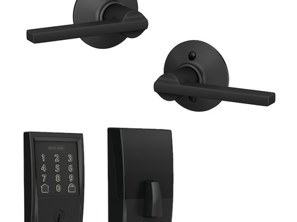 Schlage Encode Century Matte Black Electronic Deadbolt and Latitude Lever Bundle