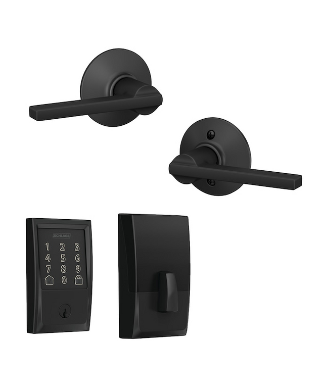 Schlage Encode Century Matte Black Electronic Deadbolt and Latitude Lever Bundle