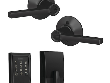 Schlage Encode Century Matte Black Electronic Deadbolt and Latitude Keyed Entry Lever Bundle