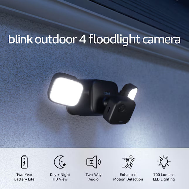 Blink All-New Outdoor 4 Floodlight Camera – Wire-free Smart Security Camera, 700 lumens, Two-year Battery Life, HD Live View, Enhanced Motion Detection, Works with Alexa - Black
