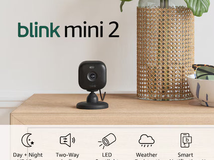 Blink Mini 2 - Plug-in Smart Security Camera with HD Night View in Color, Built-in Spotlight, Two-way Audio and Motion Detection, Works with Alexa - Black