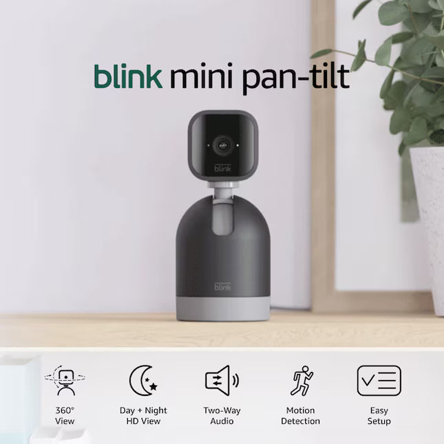 Blink Mini Pan-Tilt Camera Rotating Indoor Plug-in Smart Security Camera, Two-way Audio, HD Video, Motion Detection, Works with Alexa - Black