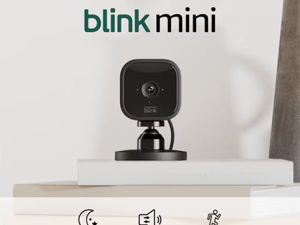 Blink Mini – Compact Indoor Plug-in Smart Security Camera, 1080p HD Video, Night Vision, Motion Detection, Two-way Audio, Easy Set Up, Works with Alexa – Black