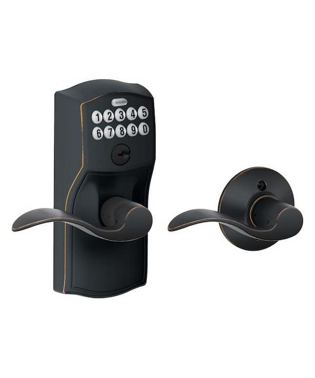 Schlage Customizable Keying Camelot-Accent Aged Bronze Keypad Electronic Handle Lock