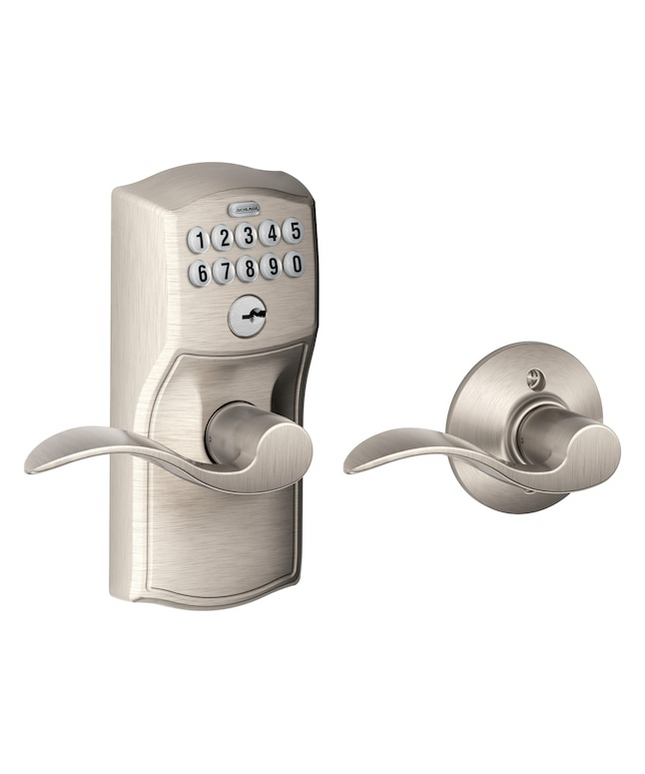 Schlage Customizable Keying Camelot-Accent Satin Nickel Keypad Electronic Handle Lock