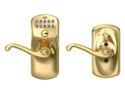 Schlage Plymouth Bright Brass Keypad Electronic Handle Lock