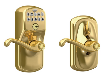 Schlage Plymouth Bright Brass Keypad Electronic Handle Lock