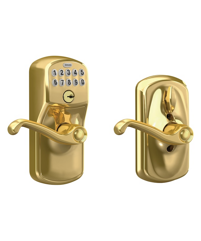 Schlage Plymouth Bright Brass Keypad Electronic Handle Lock