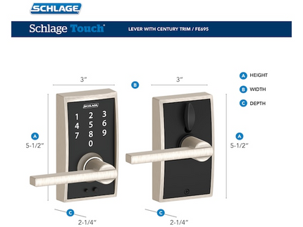 Schlage Touch Century-Merano Matte Black Touchscreen Keypad Electronic Handle Lock