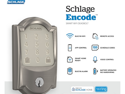 Schlage Encode Camelot Satin Nickel Smart Wi-Fi and Bluetooth Touchscreen Keypad Electronic Deadbolt Lock