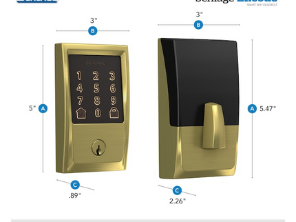 Schlage Encode Century Satin Brass Smart Wi-Fi and Bluetooth Touchscreen Keypad Electronic Deadbolt Lock