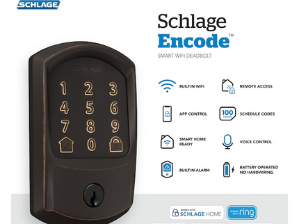 Schlage Encode Greenwich Aged Bronze Smart Wi-Fi and Bluetooth Touchscreen Keypad Electronic Deadbolt Lock