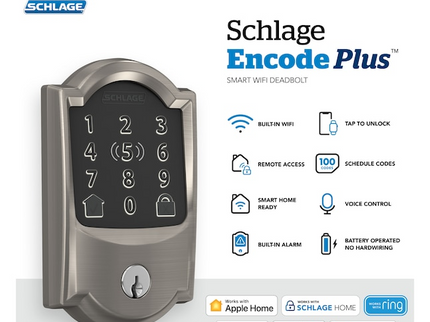 Schlage Encode Plus Camelot Satin Nickel Smart Wi-Fi and Bluetooth Touchscreen Keypad Electronic Deadbolt Lock