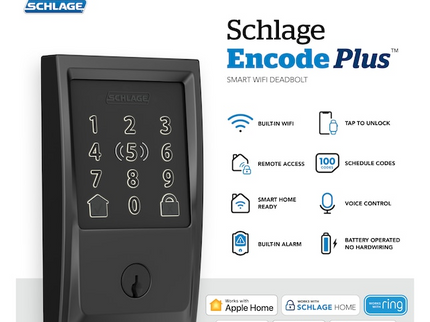 Schlage Encode Plus Century Matte Black Smart Wi-Fi and Bluetooth Touchscreen Keypad Electronic Deadbolt Lock