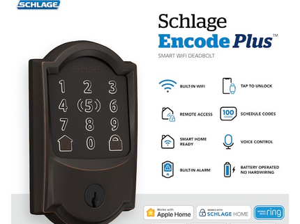 Schlage Encode Plus Camelot Aged Bronze Smart Wi-Fi and Bluetooth Touchscreen Keypad Electronic Deadbolt Lock