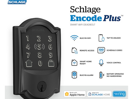Schlage Encode Plus Camelot Matte Black Smart Wi-Fi and Bluetooth Touchscreen Keypad Electronic Deadbolt Lock