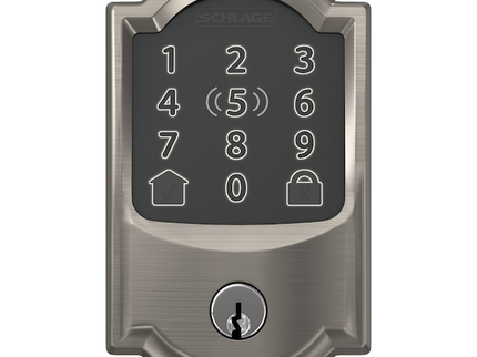 Schlage Encode Plus Camelot Satin Nickel Smart Wi-Fi and Bluetooth Touchscreen Keypad Electronic Deadbolt Lock