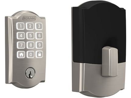 Schlage Arrive Camelot Satin Nickel Electronic Deadbolt and Georgian Door Knob Bundle