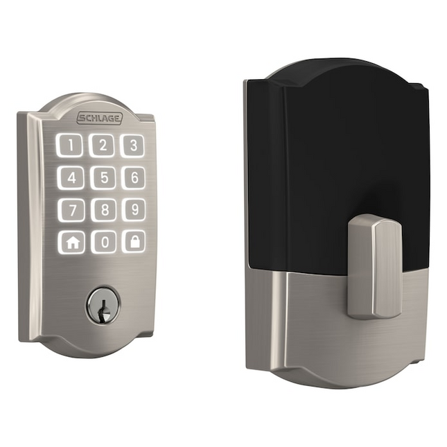 Schlage Arrive Camelot Satin Nickel Electronic Deadbolt and Georgian Door Knob Bundle