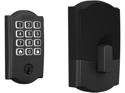 Schlage Arrive Camelot Matte Black Electronic Deadbolt and Accent-Camelot Door Handle Bundle