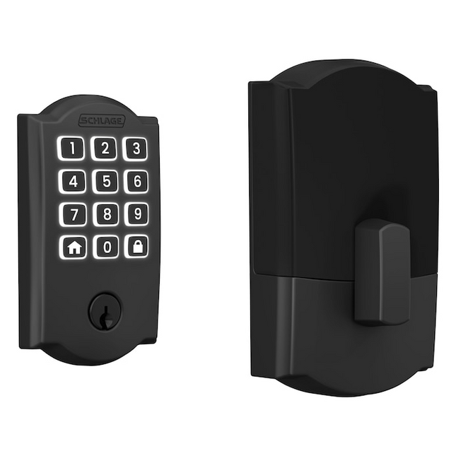 Schlage Arrive Camelot Matte Black Electronic Deadbolt and Accent-Camelot Door Handle Bundle
