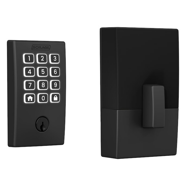 Schlage Arrive Century Matte Black Electronic Deadbolt and Latitude Door Handle Bundle