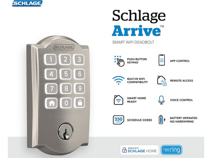 Schlage Arrive Camelot Satin Nickel Electronic Deadbolt and Camelot Handleset Bundle
