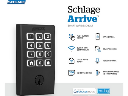 Schlage Arrive Century Matte Black Smart Wi-Fi and Bluetooth Keypad Electronic Deadbolt Lock