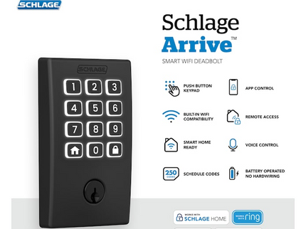 Schlage Arrive Century Matte Black Electronic Deadbolt and Century Handleset Bundle