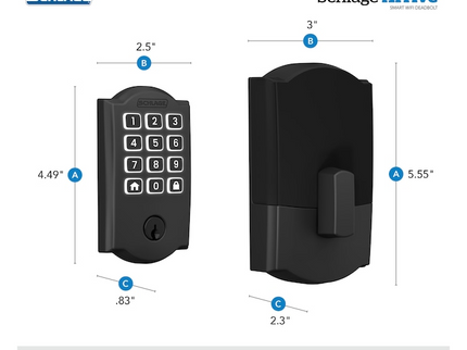 Schlage Arrive Camelot Matte Black Electronic Deadbolt and Plymouth Door Knob Bundle