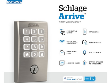 Schlage Arrive Century Satin Nickel Smart Wi-Fi and Bluetooth Keypad Electronic Deadbolt Lock