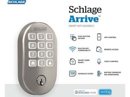 Schlage Arrive Remsen Satin Nickel Smart Wi-Fi and Bluetooth Keypad Electronic Deadbolt Lock