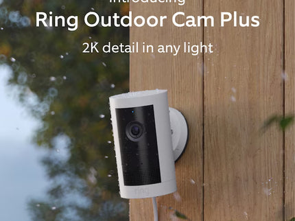 Ring Outdoor Cam Plus, Plug-In with 2K Video and Ring Vision, Low-Light Sight, and Mount-Anywhere Versatility (White)