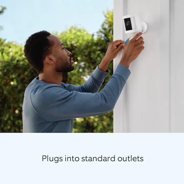 Ring Spotlight Cam Plus, Plug-In - Smart Security Video Camera with 2 Motion-Activated LED Spotlights, 2-Way Talk, Color Night Vision, White