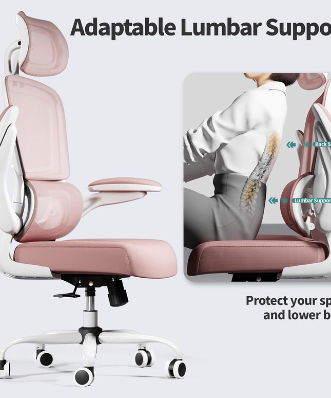TRALT Ergonomic Office Chair – Mesh, High Back, Wheels – Pink