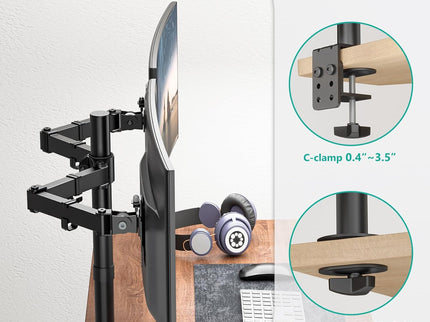 WALI Dual Monitor Stand – Desk Mount for 13–27" Screens, Holds up to 22 lbs per Arm, Height Adjustable, Swivel/Tilt/Rotation, VESA 75x75/100x100 – Black (M002)