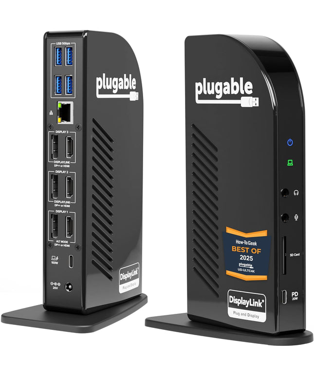 Plugable 13-in-1 USB C Docking Station 4K Triple Monitor with 100W Power Delivery | USB C Dock for Windows, Mac, ChromeOS, Thunderbolt | Driver Required | 3X HDMI and 3X DisplayPort (UD-ULTC4K)