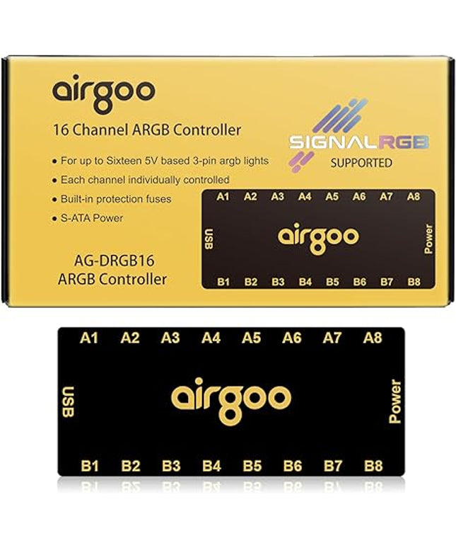 Airgoo 16-Port ARGB Controller – SATA Powered Lighting Hub, SignalRGB/OpenRGB Software, AG-DRGB16