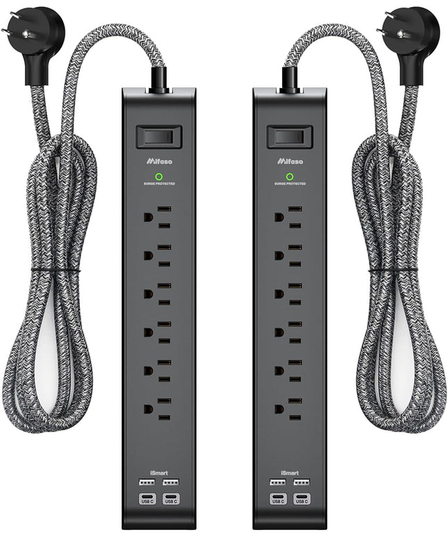 2 Pack Surge Protector Power Strip with 6 Outlets
