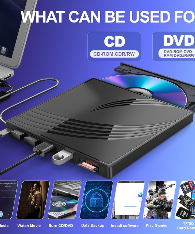 External CD/DVD Drive for Laptop with Carrying Case