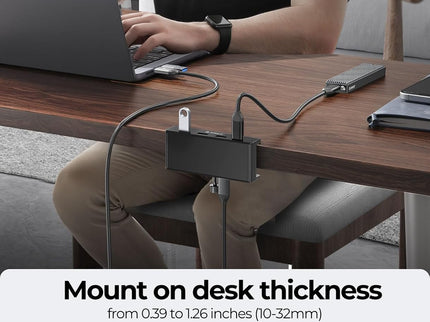 ORICO USB Hub 3.0, Clamp USB Hub with Extra Power Supply Port, Aluminum 4-Port USB Adapter with 3 USB-A Data Ports, USB-C Port for Monitors, Desks (Black)