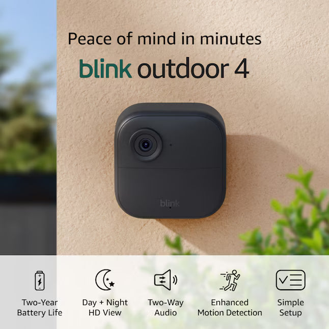 Blink Outdoor 4 - Wireless smart security camera, two-year battery life, 1080p HD day and infrared night live view, two-way talk, Sync Module Core included - 5 camera system