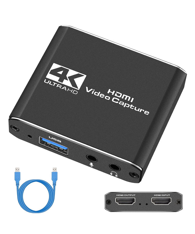 Capture Card, Audio Video Capture Card with Microphone 4K HDMI Loop-Out, 1080p 60fps Video Recorder for Gaming/Live Streaming/Video Conference, Works for Nintendo Switch/PS4/OBS/Camera/PC