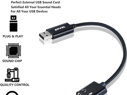 ENVEL USB to 3.5mm Audio Adapter,External Stereo Sound Card