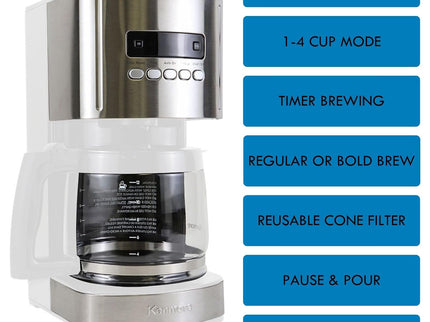 Kenmore Drip Coffee Maker - 12 Cup Programmable Cafe Machine With Glass Pot